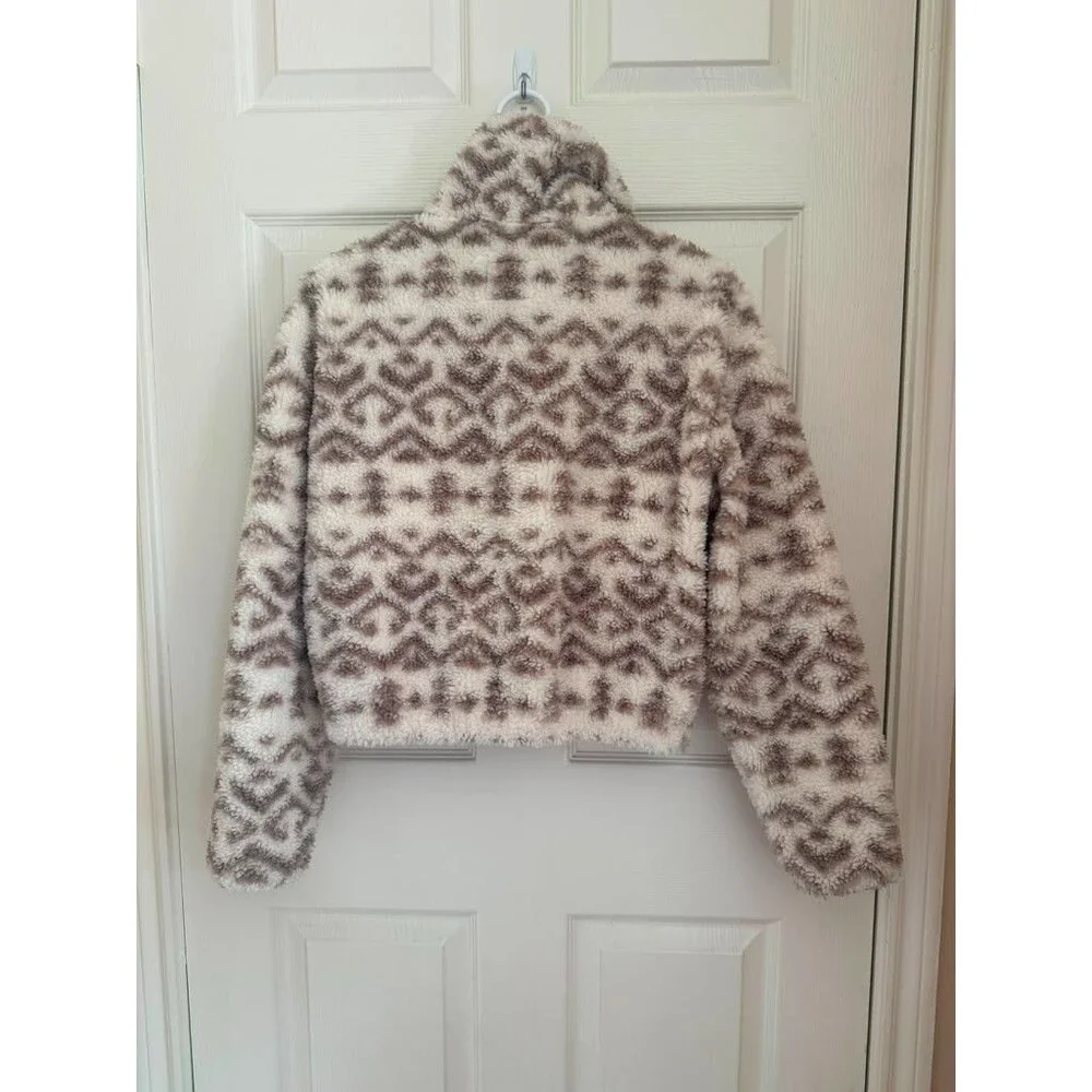 Abercrombie & Fitch XXS Fleece Jacket Faux Fur Pattern Zip Up Y2K